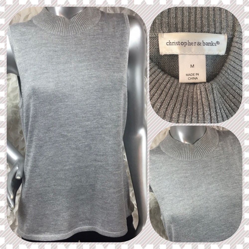 CHRISTOPHER & BANKS Metallic Silver Shimmer Mock Turtle Neck
